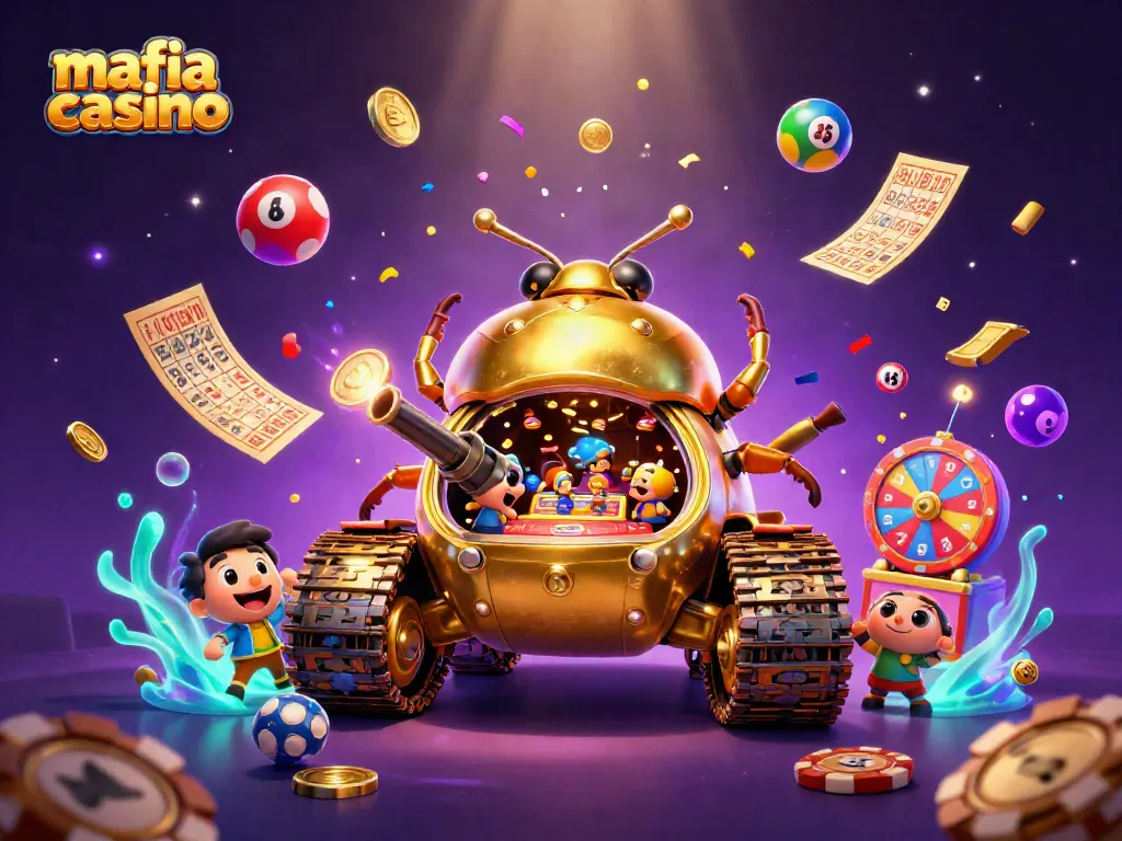 Engage with the thrill of mafia casino in a vibrant 3D illustration featuring exciting gaming elements.