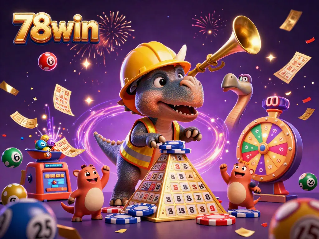 Engage in thrilling gaming with 78win, featuring vibrant lottery balls and festive casino elements.
