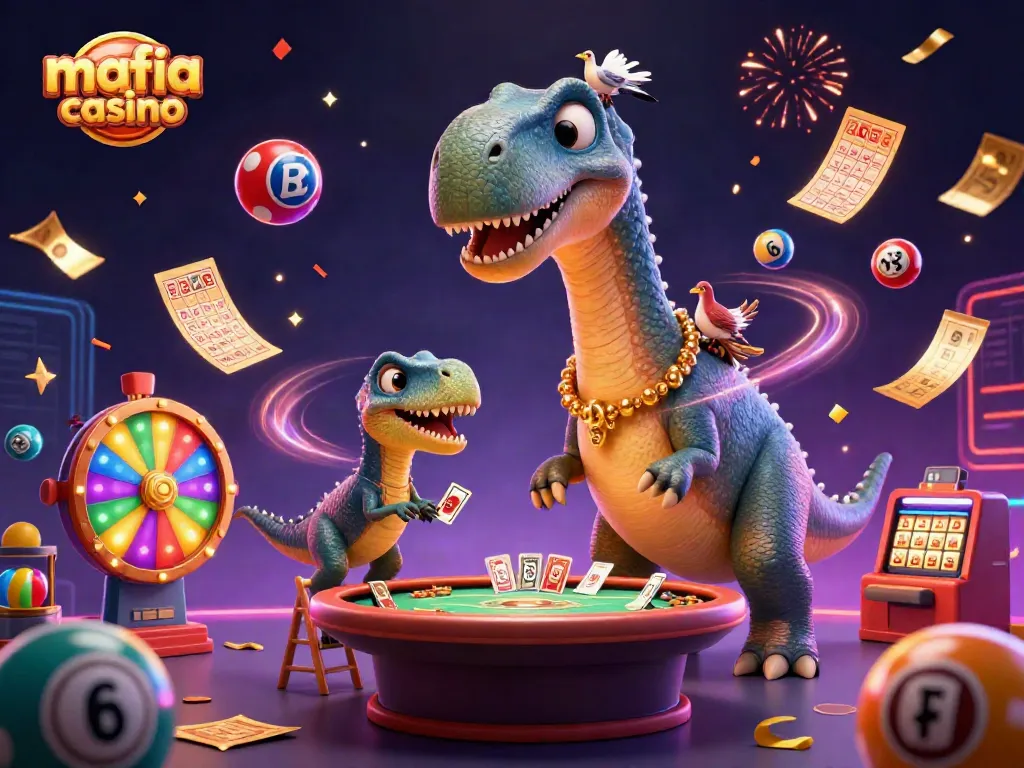 Enjoy vibrant action at mafia casino with colorful lottery elements and animated characters in a lively gaming atmosphere.